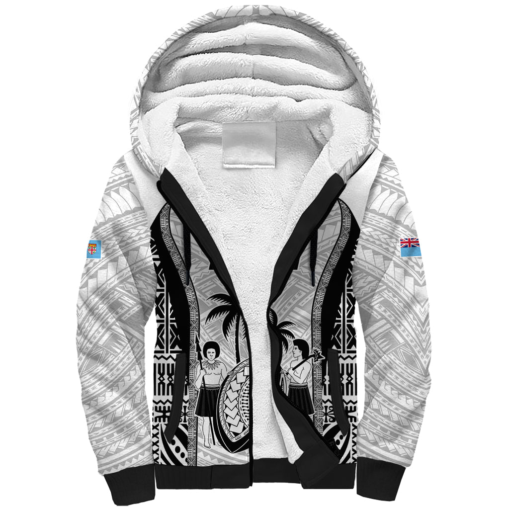 Custom Fiji Rugby Sherpa Hoodie Go Champions World Cup 2023 Tapa Unique White Vibe LT9 Unisex White - Polynesian Pride