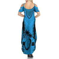 Fiji Rugby Summer Maxi Dress Go Champions World Cup 2023 Tapa Unique Blue Vibe LT9 - Polynesian Pride