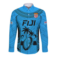 Custom Fiji Rugby Long Sleeve Button Shirt Go Champions World Cup 2023 Tapa Unique Blue Vibe LT9 Unisex Blue - Polynesian Pride