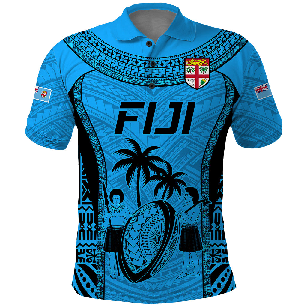 Custom Fiji Rugby Polo Shirt Go Champions World Cup 2023 Tapa Unique Blue Vibe LT9 Blue - Polynesian Pride