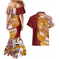 Couple Dolphins Maori Motif Couples Matching Mermaid Dress and Hawaiian Shirt - Polynesian Pride