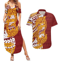 Couple Dolphins Maori Motif Couples Matching Summer Maxi Dress and Hawaiian Shirt - Polynesian Pride