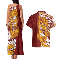 Couple Dolphins Maori Motif Couples Matching Tank Maxi Dress and Hawaiian Shirt - Polynesian Pride