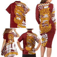 Couple Dolphins Maori Motif Family Matching Long Sleeve Bodycon Dress and Hawaiian Shirt LT9 - Polynesian Pride