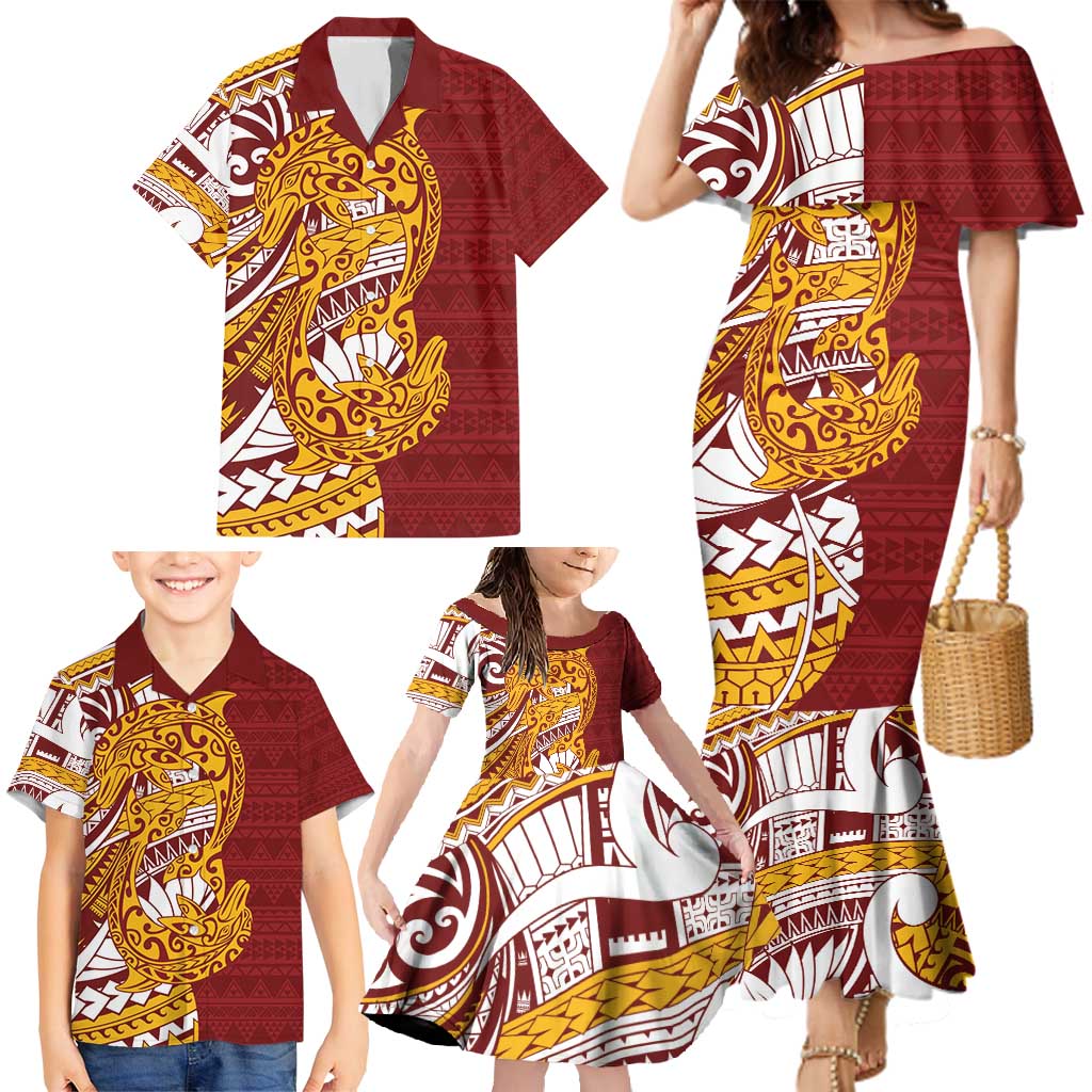 Couple Dolphins Maori Motif Family Matching Mermaid Dress and Hawaiian Shirt LT9 - Polynesian Pride