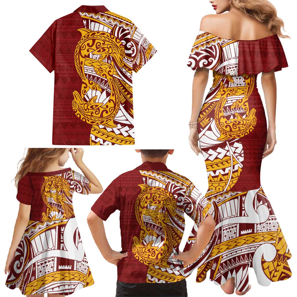 Couple Dolphins Maori Motif Family Matching Mermaid Dress and Hawaiian Shirt LT9 - Polynesian Pride