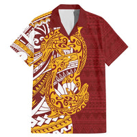Couple Dolphins Maori Motif Family Matching Mermaid Dress and Hawaiian Shirt LT9 Dad's Shirt - Short Sleeve Burgundy - Polynesian Pride