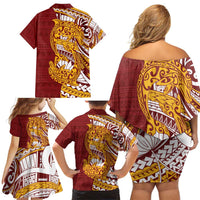 Couple Dolphins Maori Motif Family Matching Off Shoulder Short Dress and Hawaiian Shirt - Polynesian Pride