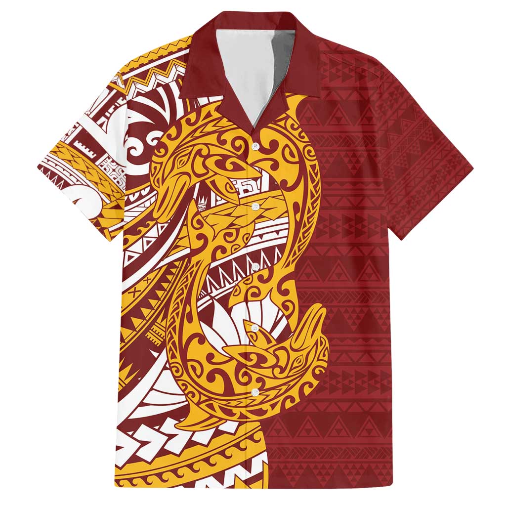 Couple Dolphins Maori Motif Family Matching Short Sleeve Bodycon Dress and Hawaiian Shirt LT9 Dad's Shirt - Short Sleeve Burgundy - Polynesian Pride