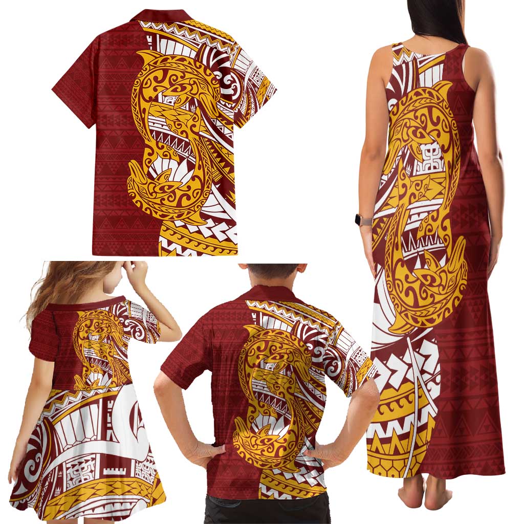 Couple Dolphins Maori Motif Family Matching Tank Maxi Dress and Hawaiian Shirt - Polynesian Pride