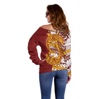 Couple Dolphins Maori Motif Off Shoulder Sweater - Polynesian Pride
