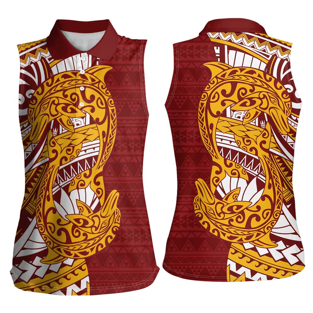 Couple Dolphins Maori Motif Women Sleeveless Polo Shirt - Polynesian Pride