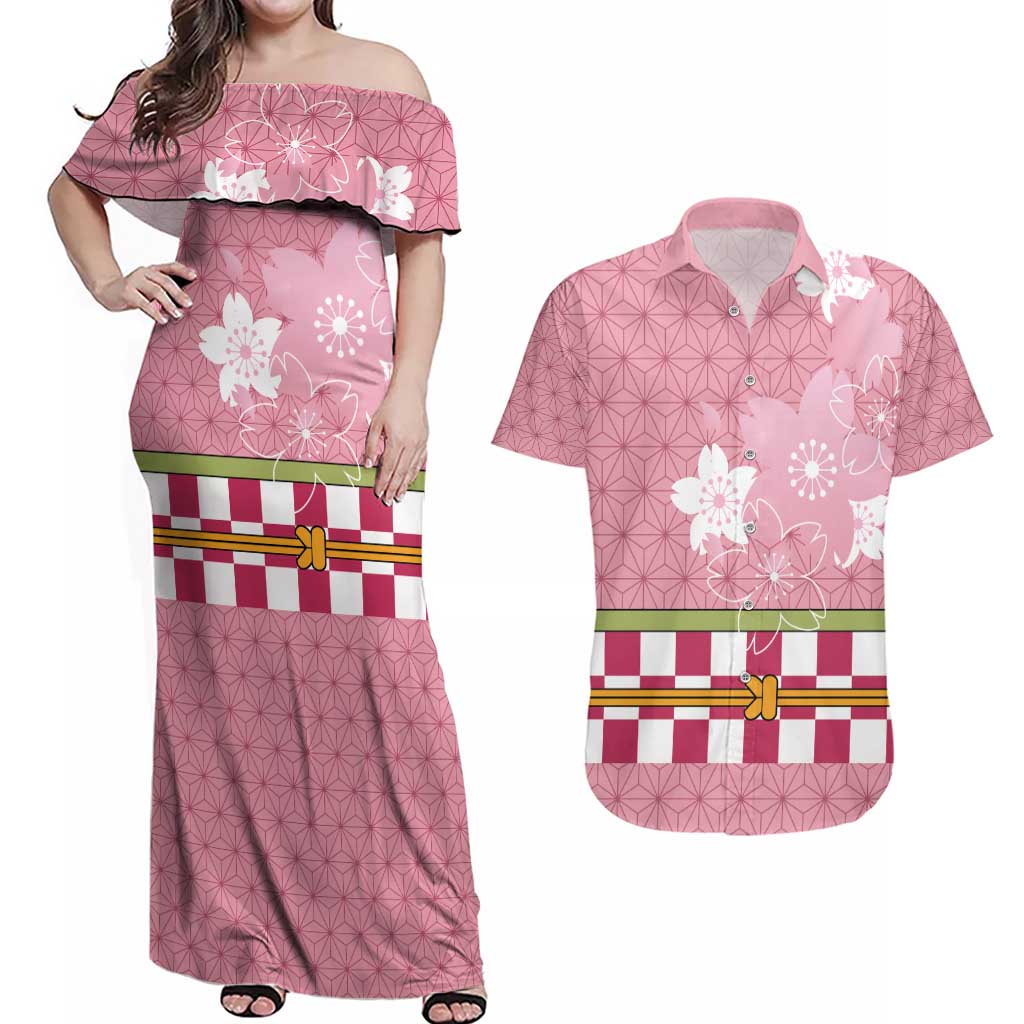 Japanese Asanoha Pattern Couples Matching Off Shoulder Maxi Dress and Hawaiian Shirt Charm Against Evil Spirits - Polynesian Pride