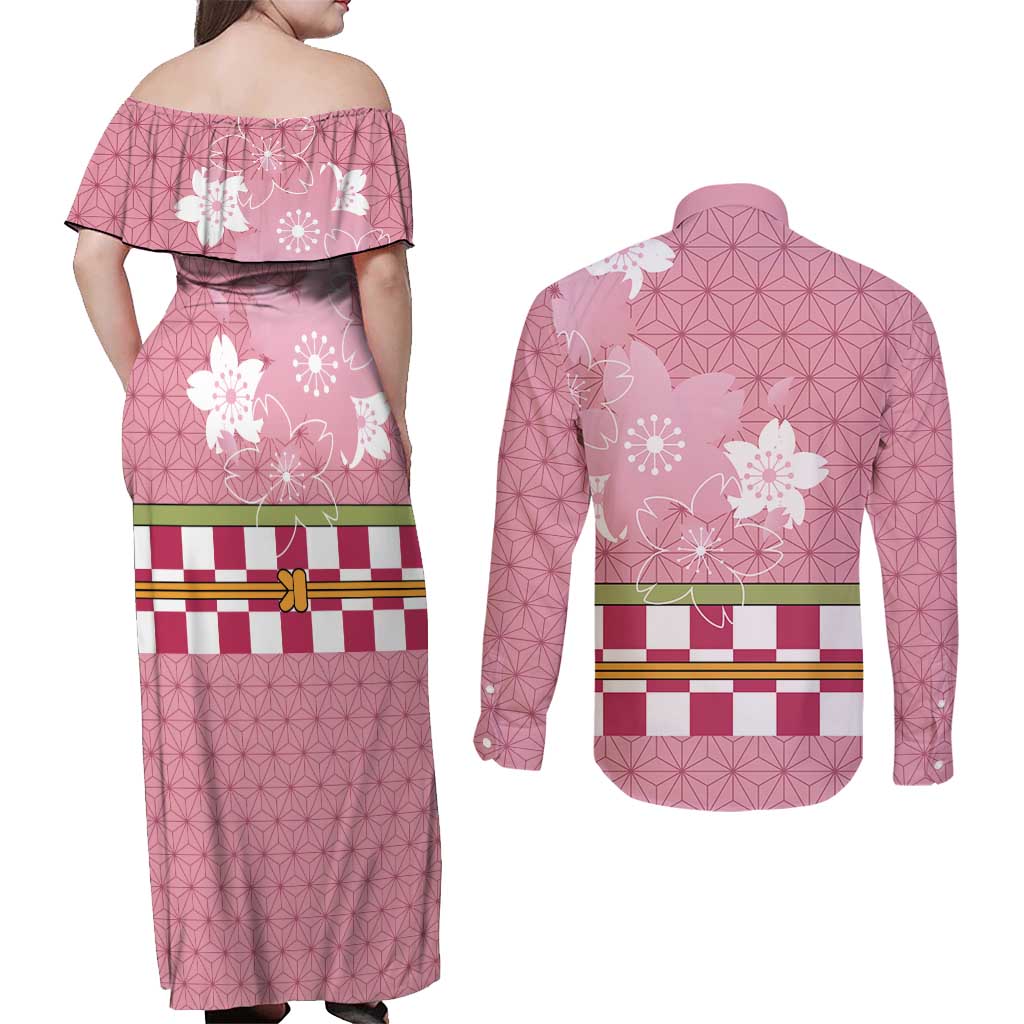 Japanese Asanoha Pattern Couples Matching Off Shoulder Maxi Dress and Long Sleeve Button Shirt Charm Against Evil Spirits LT9 - Polynesian Pride