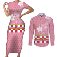 Japanese Asanoha Pattern Couples Matching Short Sleeve Bodycon Dress and Long Sleeve Button Shirt Charm Against Evil Spirits - Polynesian Pride