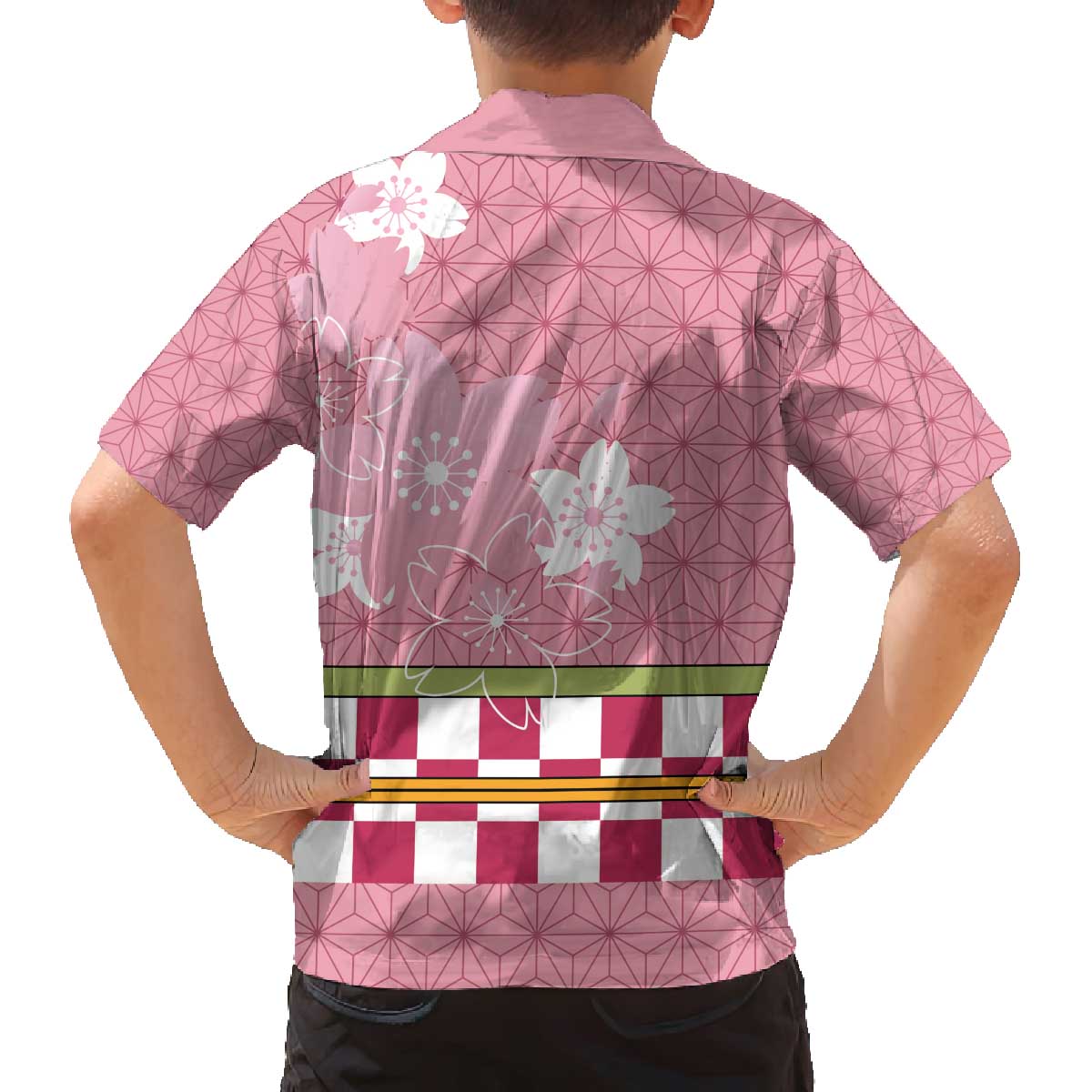 Japanese Asanoha Pattern Family Matching Off The Shoulder Long Sleeve Dress and Hawaiian Shirt Charm Against Evil Spirits - Polynesian Pride