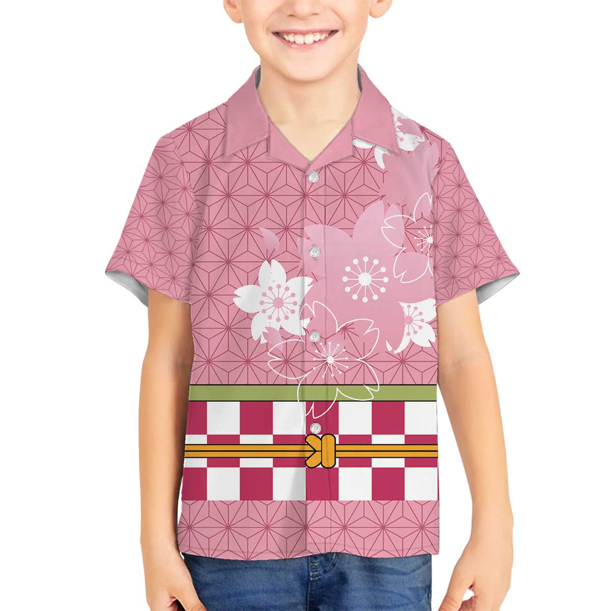 Japanese Asanoha Pattern Family Matching Off The Shoulder Long Sleeve Dress and Hawaiian Shirt Charm Against Evil Spirits - Polynesian Pride