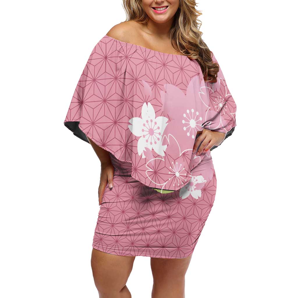 Japanese Asanoha Pattern Family Matching Off Shoulder Short Dress and Hawaiian Shirt Charm Against Evil Spirits - Polynesian Pride