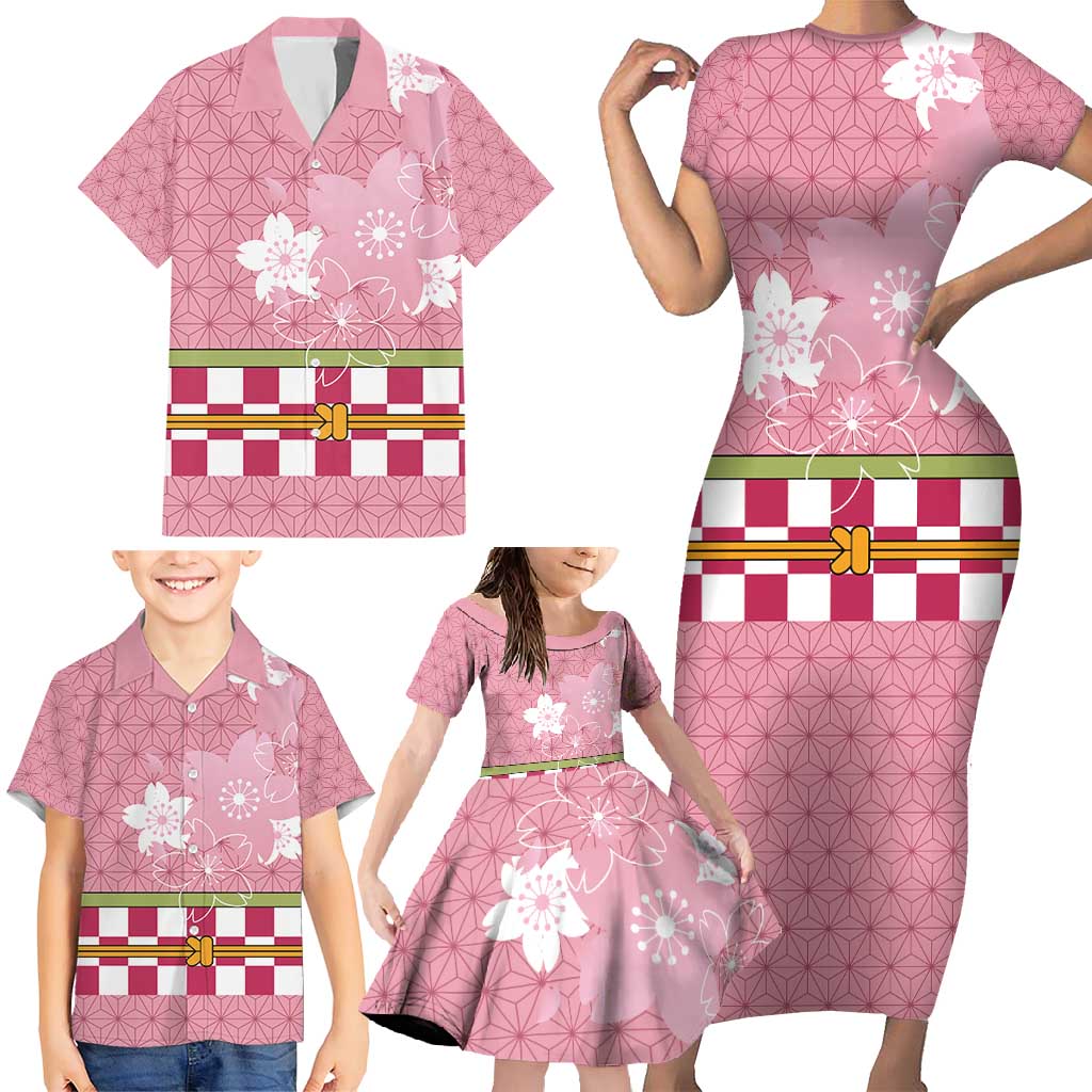Japanese Asanoha Pattern Family Matching Short Sleeve Bodycon Dress and Hawaiian Shirt Charm Against Evil Spirits - Polynesian Pride