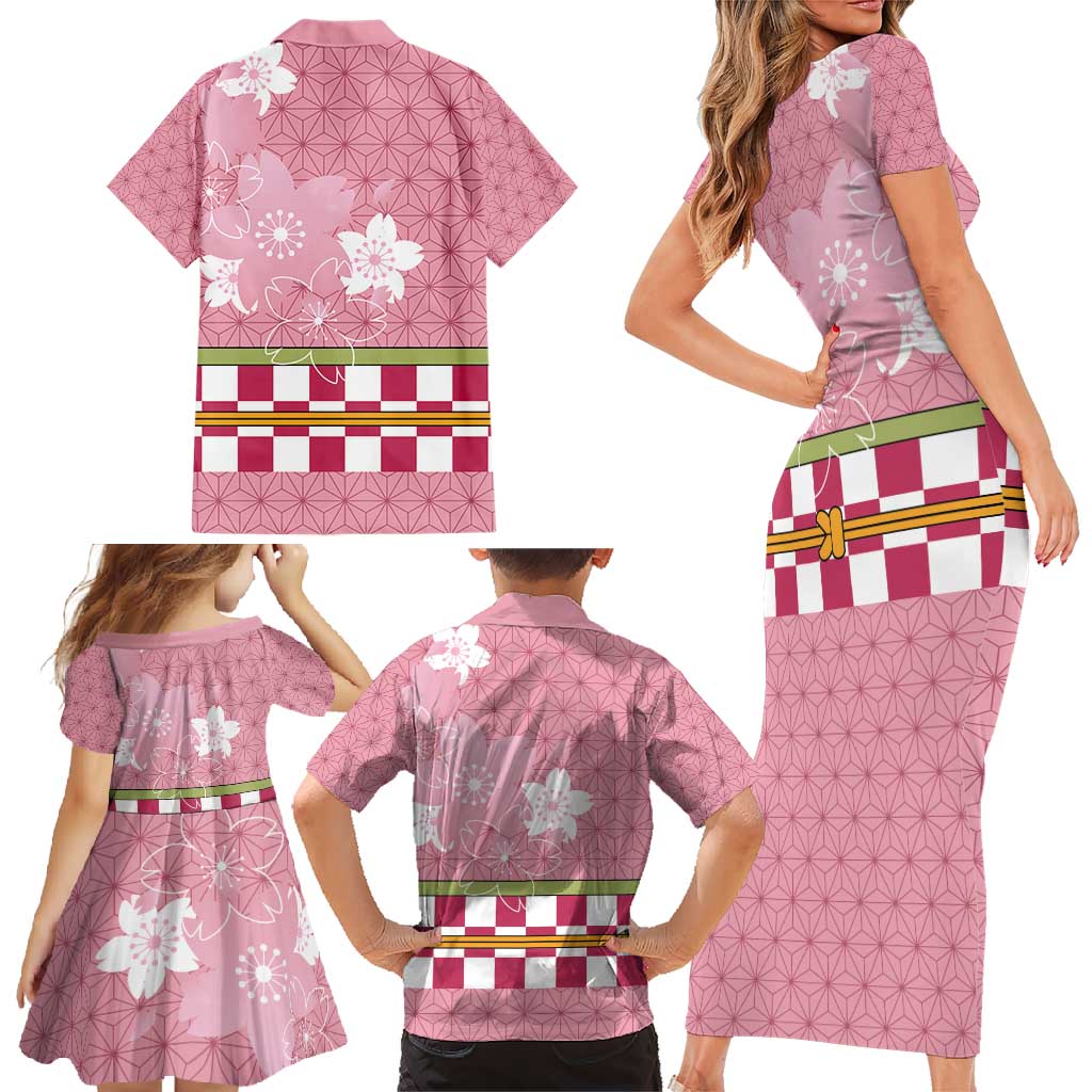 Japanese Asanoha Pattern Family Matching Short Sleeve Bodycon Dress and Hawaiian Shirt Charm Against Evil Spirits - Polynesian Pride