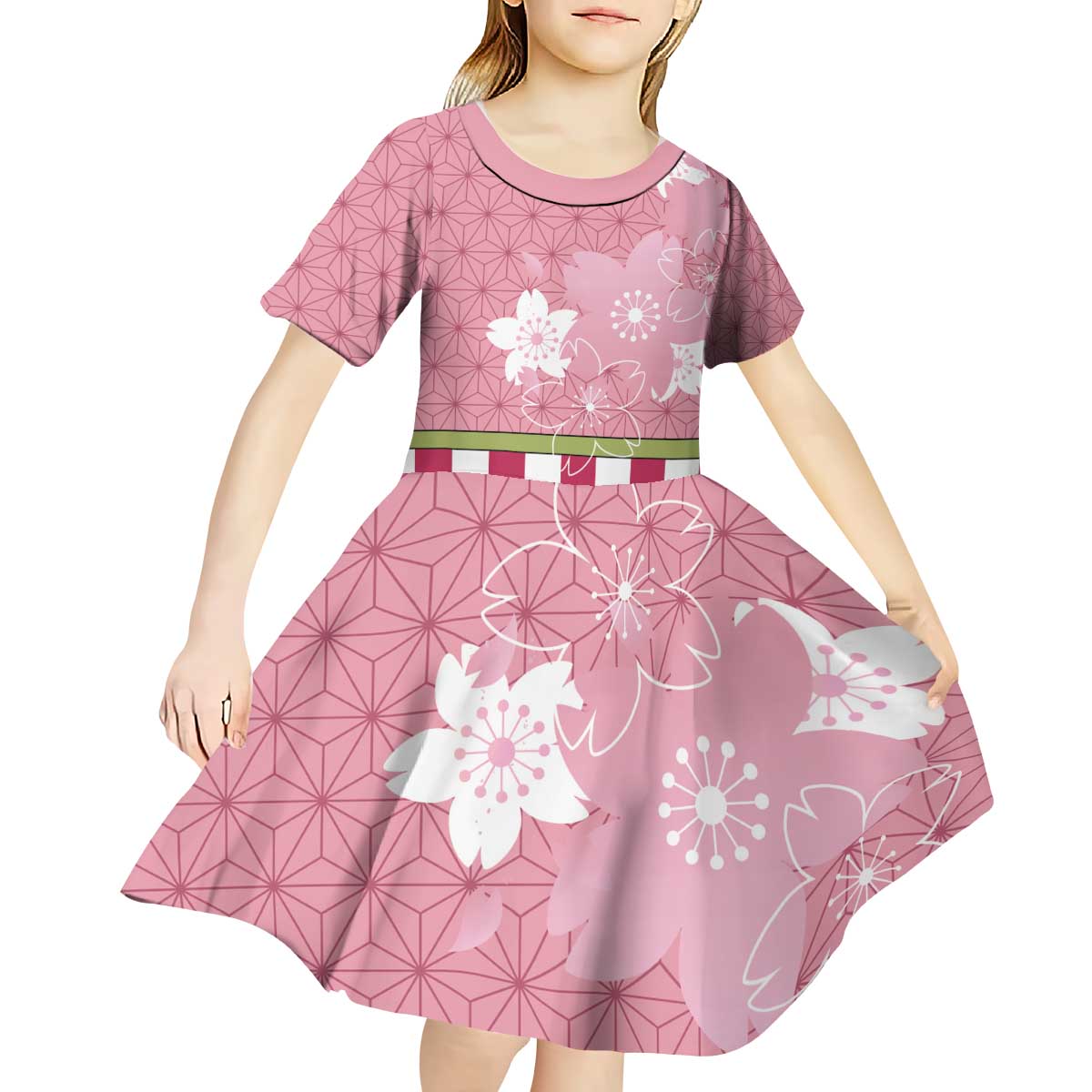 Japanese Asanoha Pattern Kid Short Sleeve Dress Charm Against Evil Spirits - Polynesian Pride