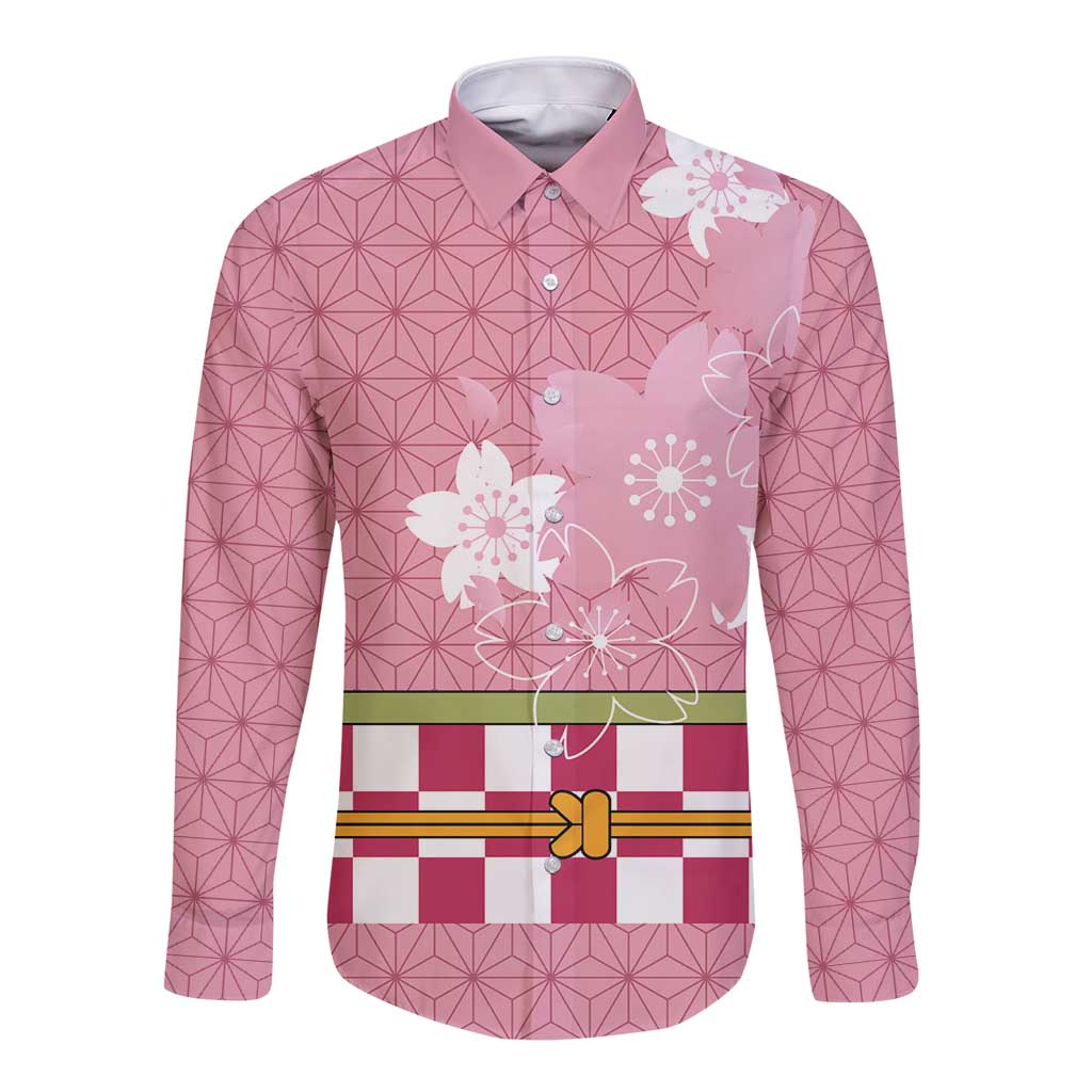 Japanese Asanoha Pattern Long Sleeve Button Shirt Charm Against Evil Spirits - Polynesian Pride
