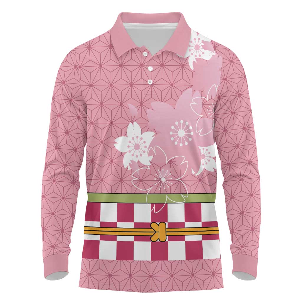 Japanese Asanoha Pattern Long Sleeve Polo Shirt Charm Against Evil Spirits - Polynesian Pride