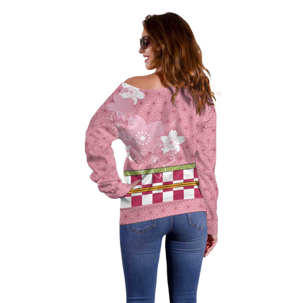 Japanese Asanoha Pattern Off Shoulder Sweater Charm Against Evil Spirits - Polynesian Pride