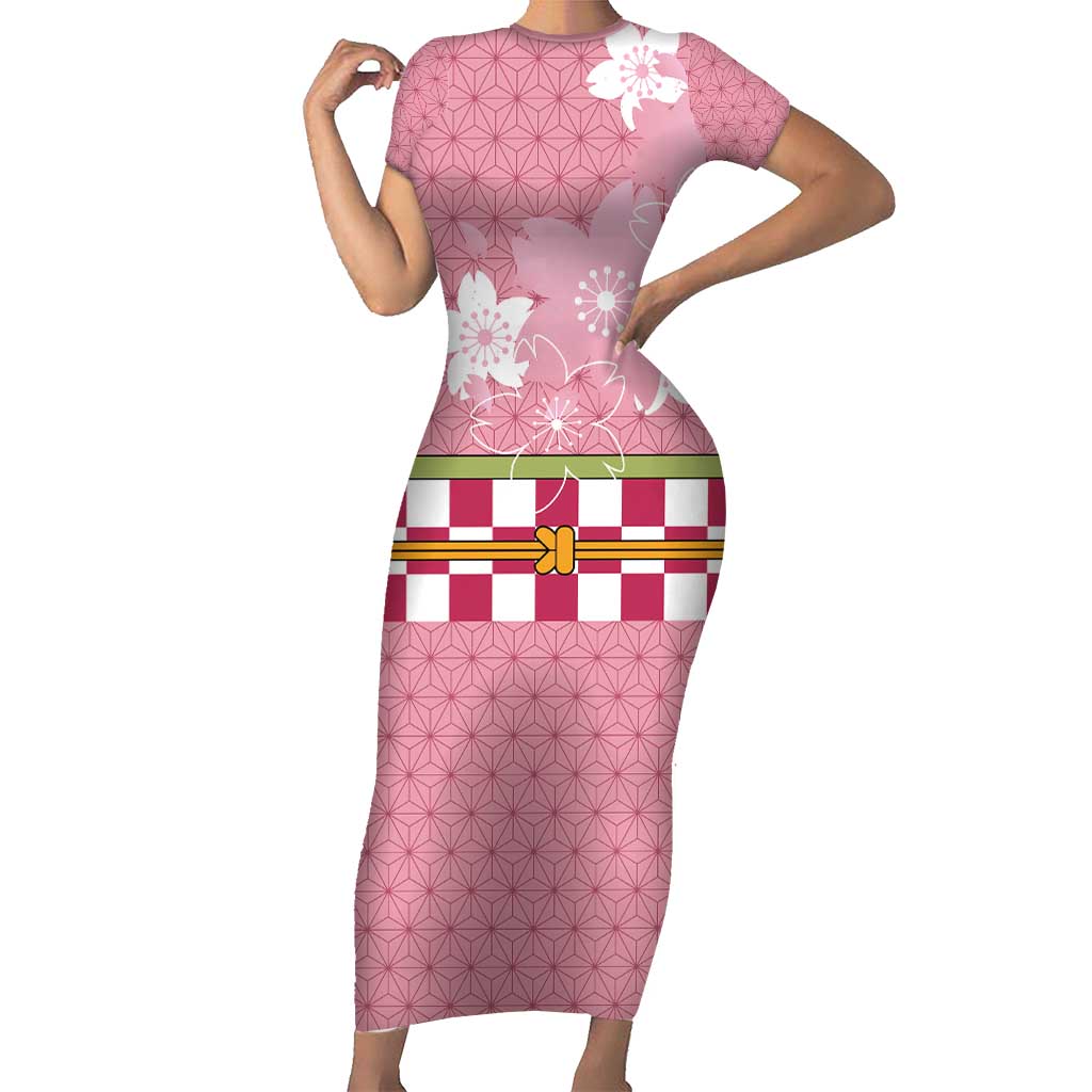 Japanese Asanoha Pattern Short Sleeve Bodycon Dress Charm Against Evil Spirits - Polynesian Pride