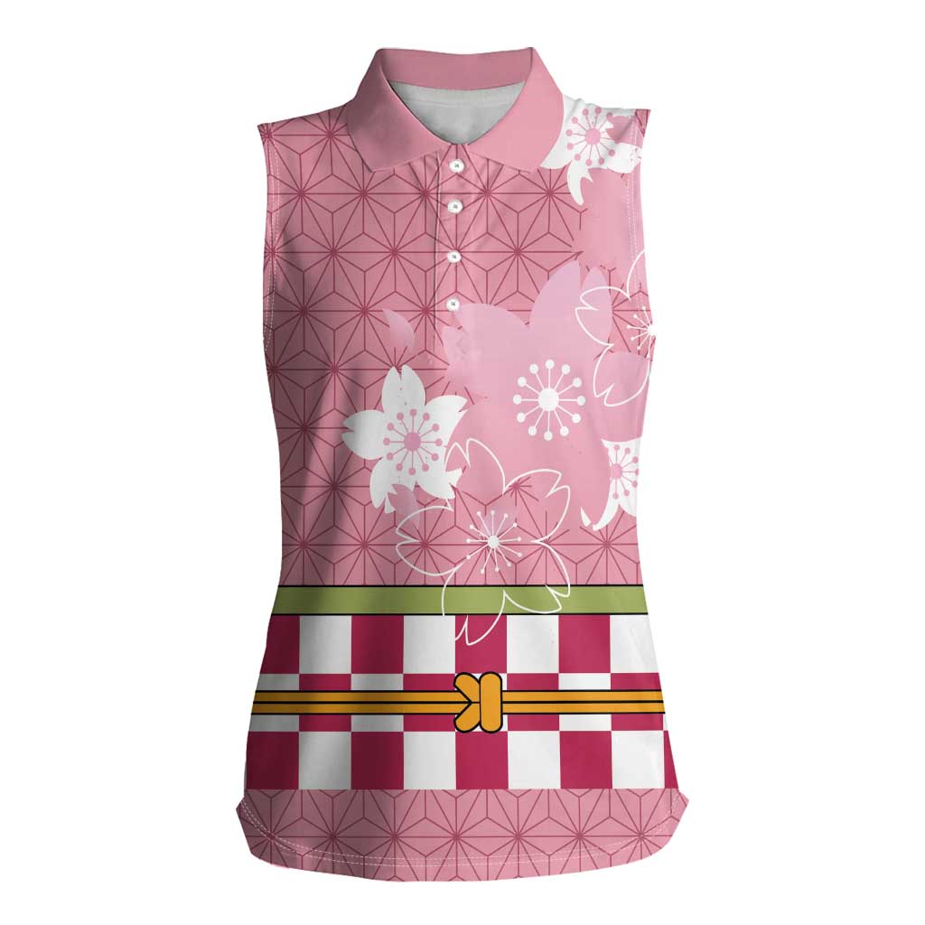 Japanese Asanoha Pattern Women Sleeveless Polo Shirt Charm Against Evil Spirits - Polynesian Pride