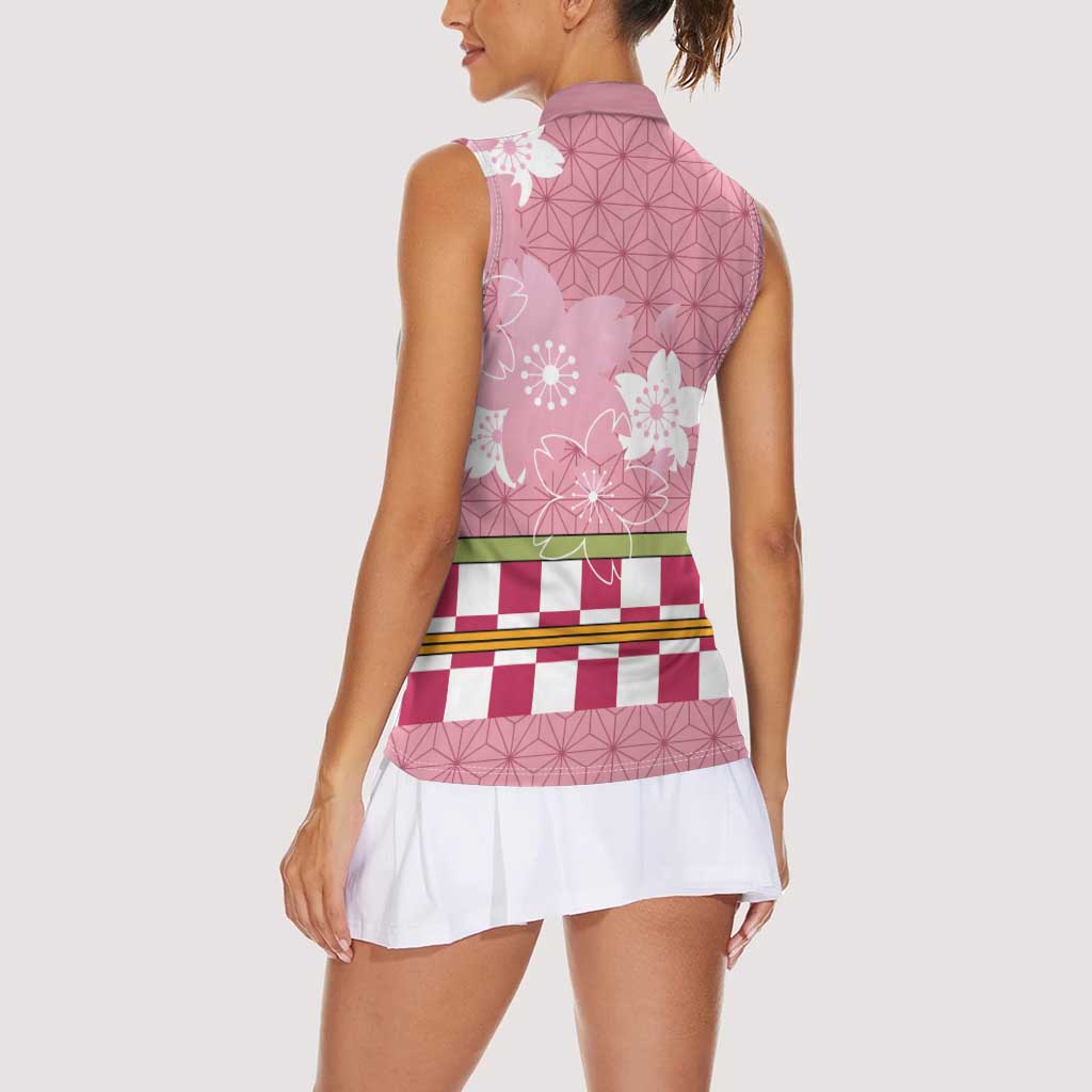 Japanese Asanoha Pattern Women Sleeveless Polo Shirt Charm Against Evil Spirits - Polynesian Pride