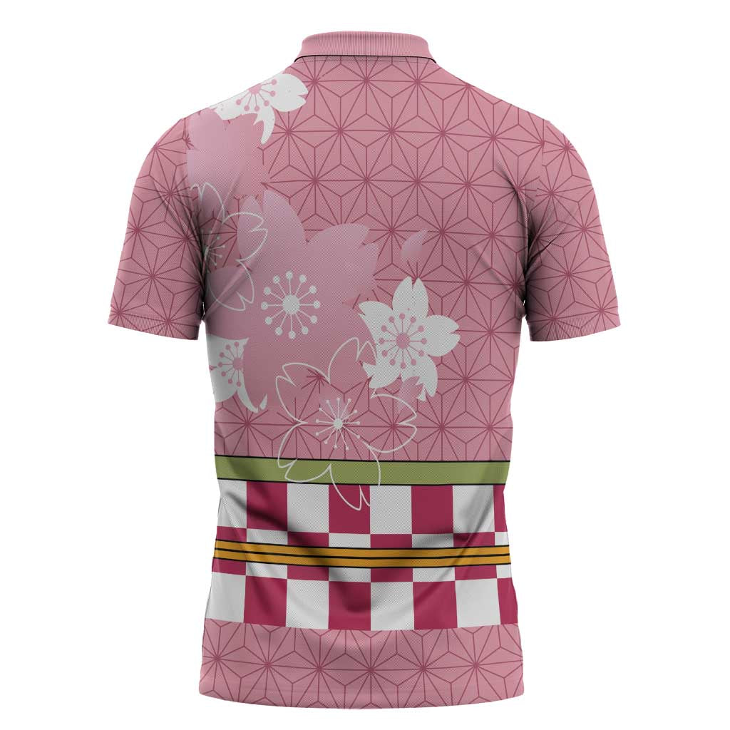 Japanese Asanoha Pattern Zipper Polo Shirt Charm Against Evil Spirits - Polynesian Pride