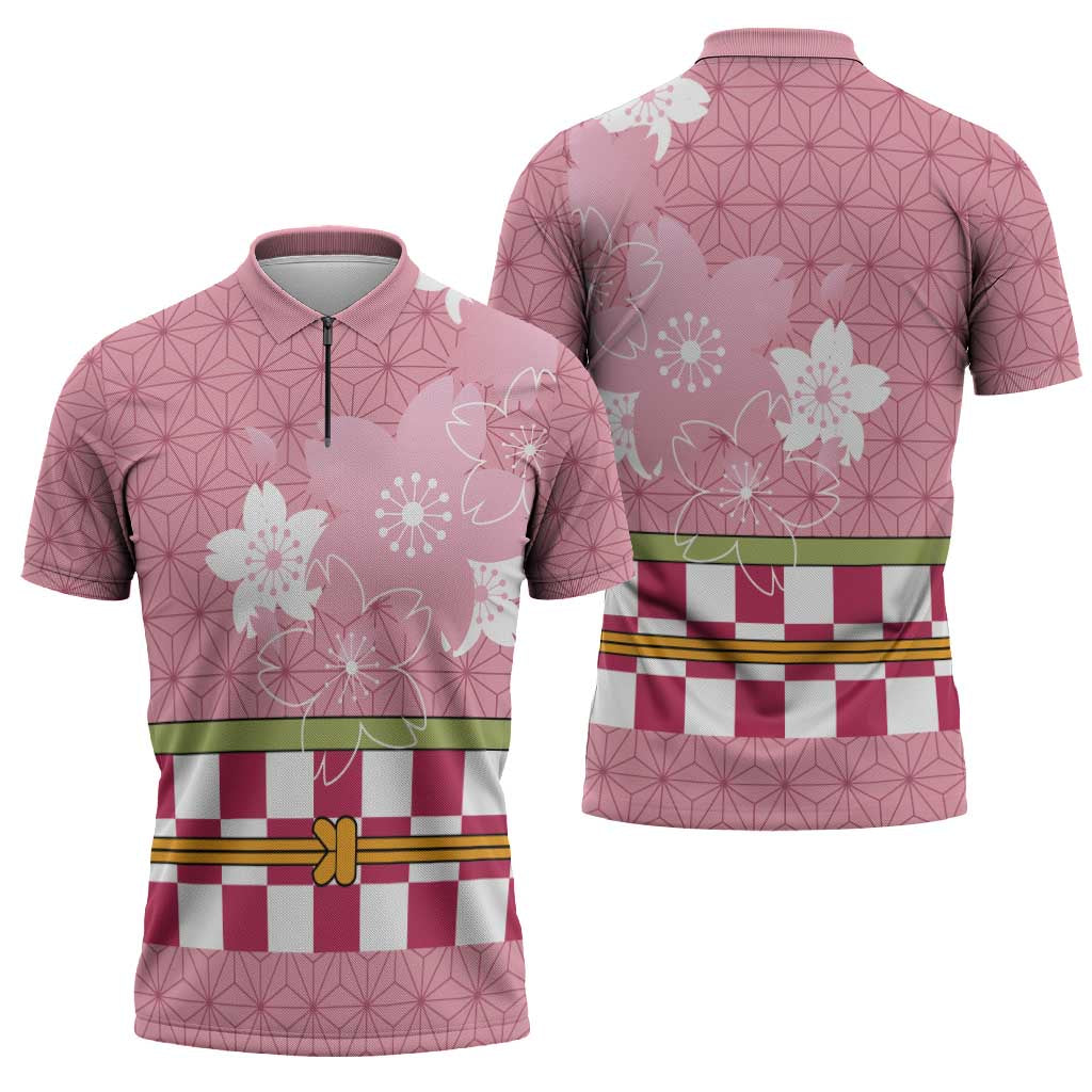 Japanese Asanoha Pattern Zipper Polo Shirt Charm Against Evil Spirits - Polynesian Pride