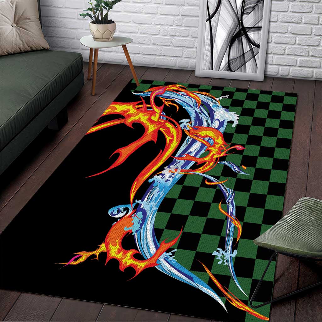 Japanese Asanoha Pattern Area Rug Sun Flame Slayer Dragon Hinokami Kagura Spirit - Polynesian Pride