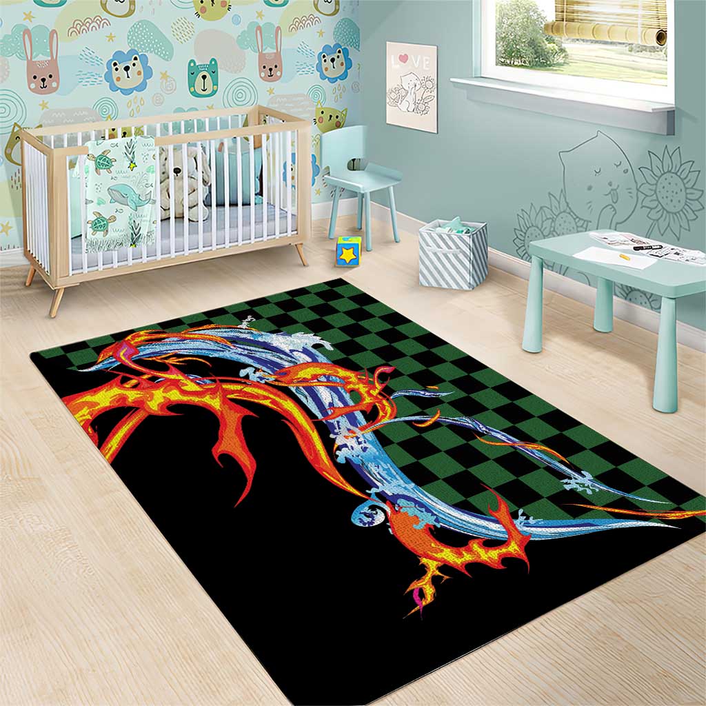 Japanese Asanoha Pattern Area Rug Sun Flame Slayer Dragon Hinokami Kagura Spirit - Polynesian Pride