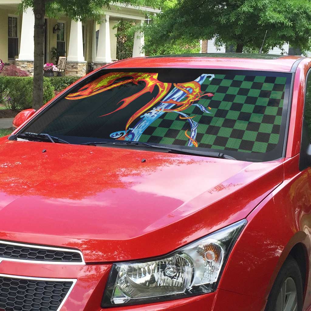 Japanese Asanoha Pattern Auto Sun Shade Sun Flame Slayer Dragon Hinokami Kagura Spirit - Polynesian Pride