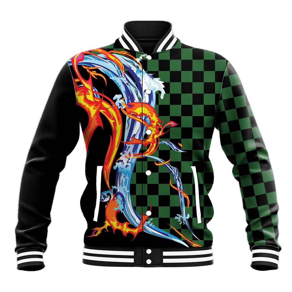 Japanese Asanoha Pattern Baseball Jacket Sun Flame Slayer Dragon Hinokami Kagura Spirit - Polynesian Pride