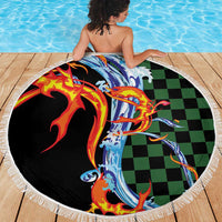 Japanese Asanoha Pattern Beach Blanket Sun Flame Slayer Dragon Hinokami Kagura Spirit - Polynesian Pride