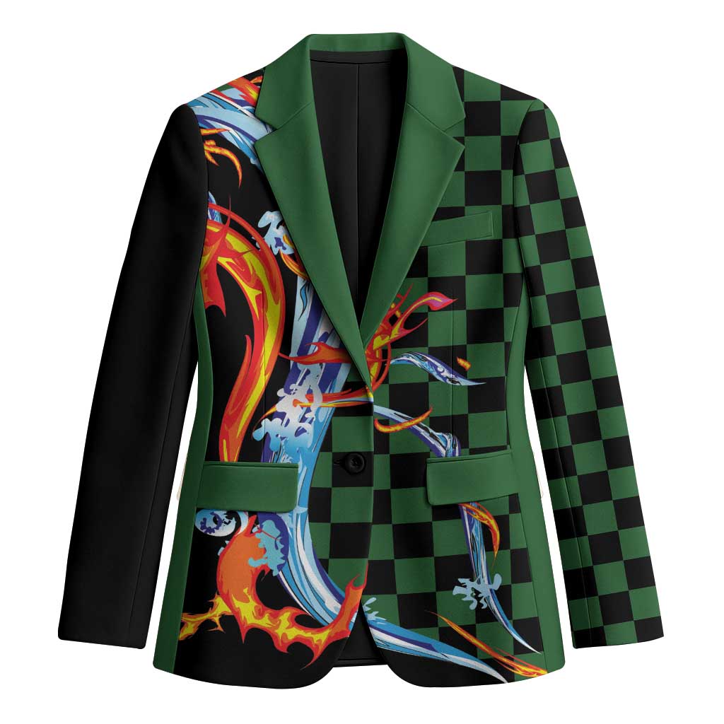 Japanese Asanoha Pattern Blazer Sun Flame Slayer Dragon Hinokami Kagura Spirit - Polynesian Pride