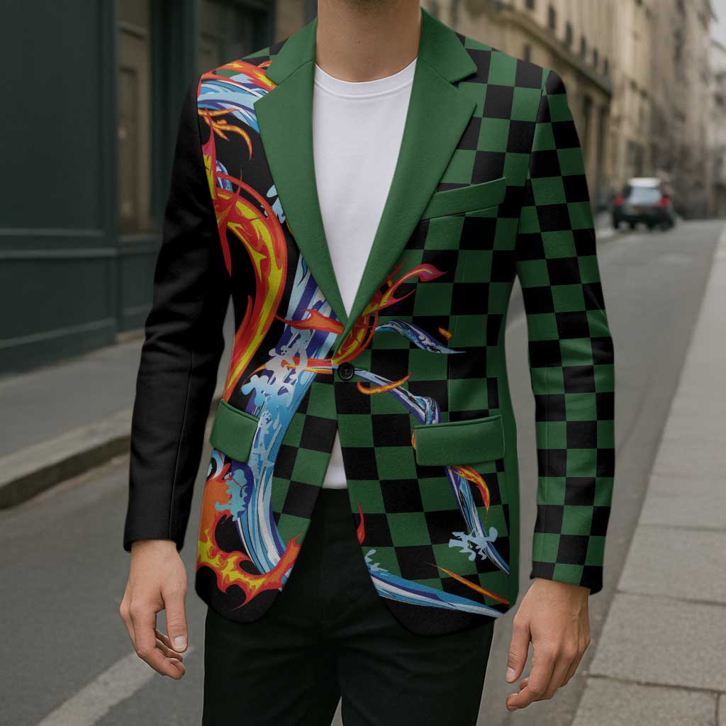 Japanese Asanoha Pattern Blazer Sun Flame Slayer Dragon Hinokami Kagura Spirit - Polynesian Pride