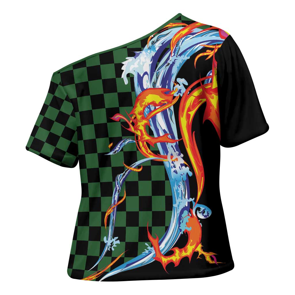 Japanese Asanoha Pattern Cross Shoulder Shirt Sun Flame Slayer Dragon Hinokami Kagura Spirit LT9 - Polynesian Pride
