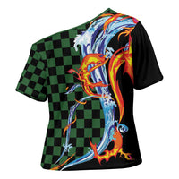 Japanese Asanoha Pattern Cross Shoulder Shirt Sun Flame Slayer Dragon Hinokami Kagura Spirit LT9 - Polynesian Pride
