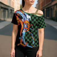 Japanese Asanoha Pattern Cross Shoulder Shirt Sun Flame Slayer Dragon Hinokami Kagura Spirit LT9 - Polynesian Pride