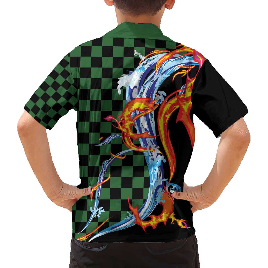 Japanese Asanoha Pattern Family Matching Long Sleeve Bodycon Dress and Hawaiian Shirt Sun Flame Slayer Dragon Hinokami Kagura Spirit LT9 - Polynesian Pride