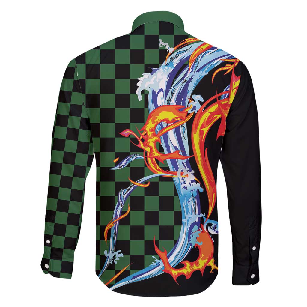 Japanese Asanoha Pattern Family Matching Long Sleeve Bodycon Dress and Hawaiian Shirt Sun Flame Slayer Dragon Hinokami Kagura Spirit LT9 - Polynesian Pride