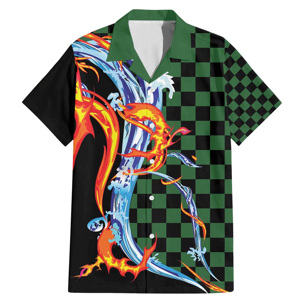 Japanese Asanoha Pattern Family Matching Mermaid Dress and Hawaiian Shirt Sun Flame Slayer Dragon Hinokami Kagura Spirit LT9 Dad's Shirt - Short Sleeve Green - Polynesian Pride