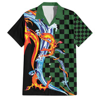 Japanese Asanoha Pattern Family Matching Puletasi and Hawaiian Shirt Sun Flame Slayer Dragon Hinokami Kagura Spirit LT9 Dad's Shirt - Short Sleeve Green - Polynesian Pride