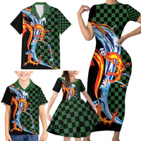 Japanese Asanoha Pattern Family Matching Short Sleeve Bodycon Dress and Hawaiian Shirt Sun Flame Slayer Dragon Hinokami Kagura Spirit LT9 - Polynesian Pride