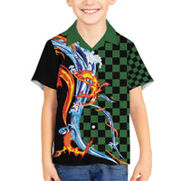 Japanese Asanoha Pattern Family Matching Short Sleeve Bodycon Dress and Hawaiian Shirt Sun Flame Slayer Dragon Hinokami Kagura Spirit LT9 Son's Shirt Green - Polynesian Pride