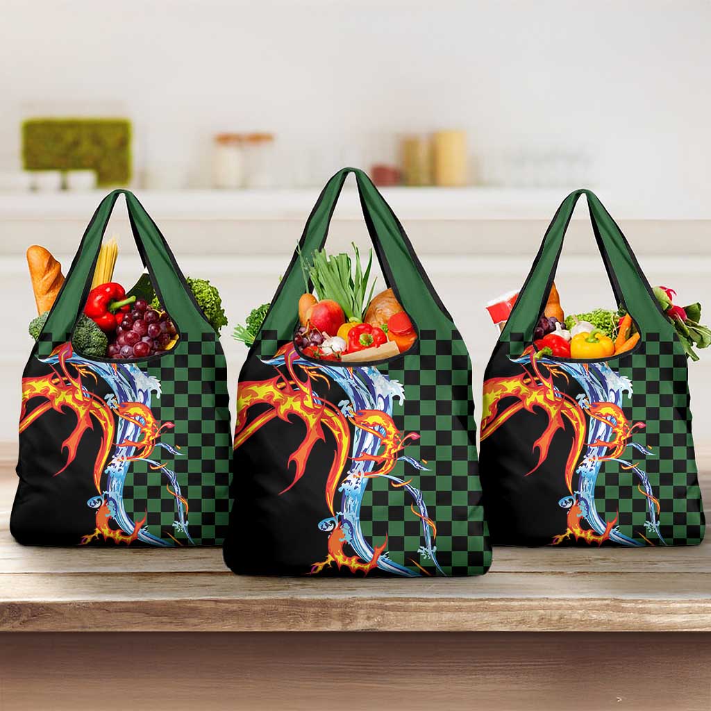 Japanese Asanoha Pattern Grocery Bag Sun Flame Slayer Dragon Hinokami Kagura Spirit - Polynesian Pride